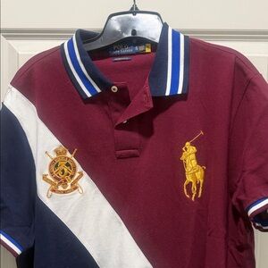 Polo by Ralph Lauren Burgundy, Navy & White Striped Crest Polo